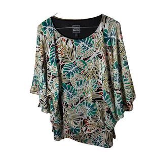 Coco Bianco Blouse Women's 1X Slouchy Colorful 3/4 Sleeve Round Neck Top